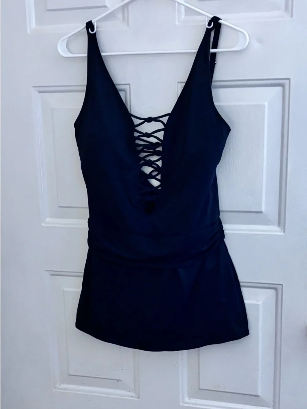 Bleu Rod Beattie Black Lace-Up V-Neck One-Piece Swimdress - Picture 1 of 8